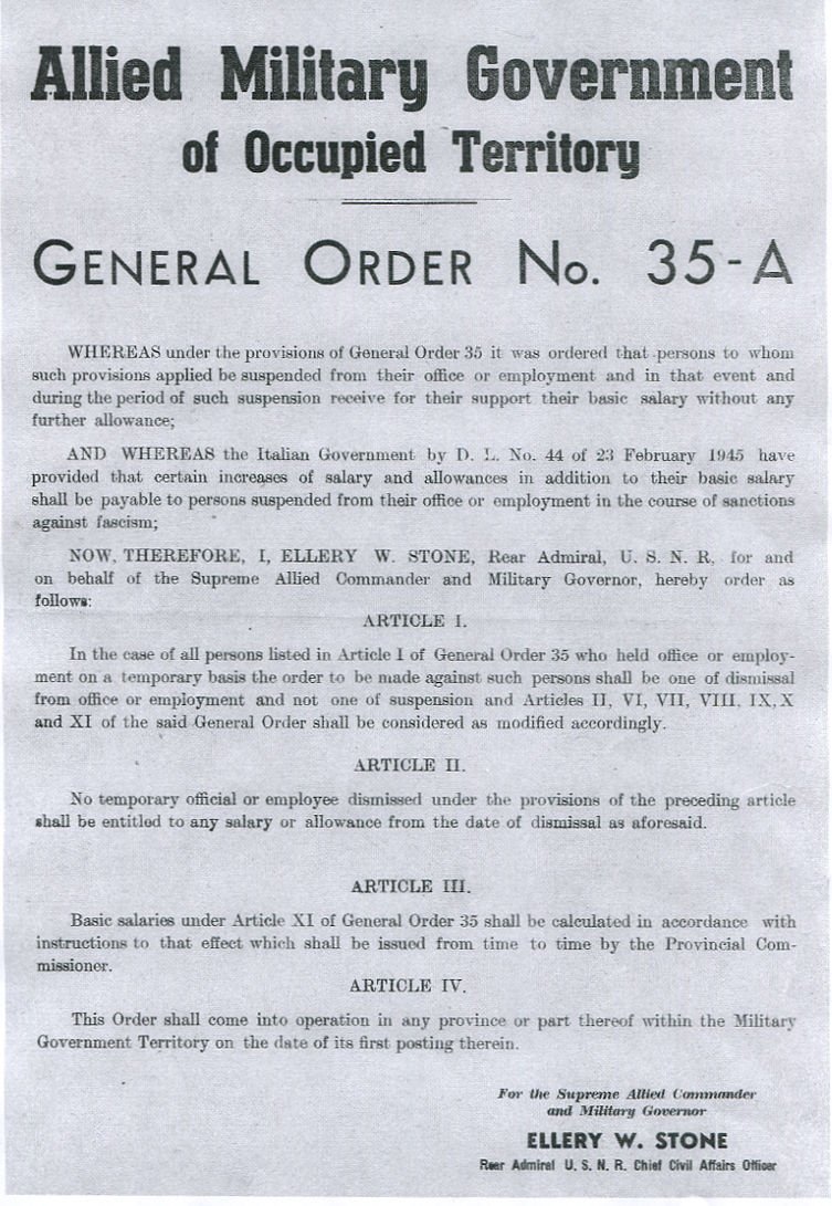 Allied Military Government – Proclamation / Ordinance No. 35 (testo inglese)