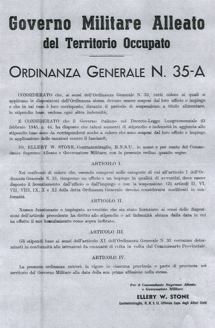 Governo Militare Alleato – Ordinanza n. 35 (testo italiano)