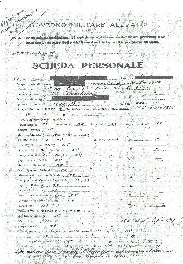 Fascicolo n.12 – Doc. n.18: “Scheda personale…” (1 di 5)