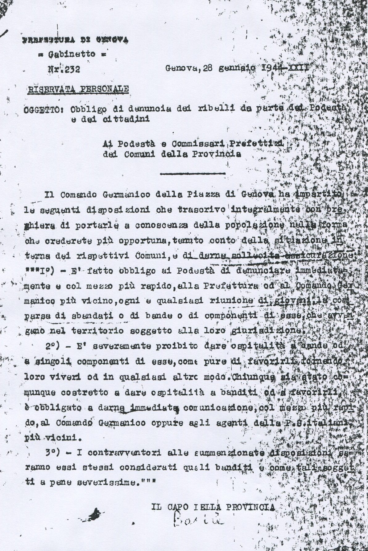 Fascicolo n.12 - Doc. n.3: “OBBLIGO DI DENUNCIA DEI RIBELLI DA PARTE DEI PODESTÀ E DEI CITTADINI”Fascicolo n.12 - Doc. n.3: “OBBLIGO DI DENUNCIA DEI RIBELLI DA PARTE DEI PODESTÀ E DEI CITTADINI”