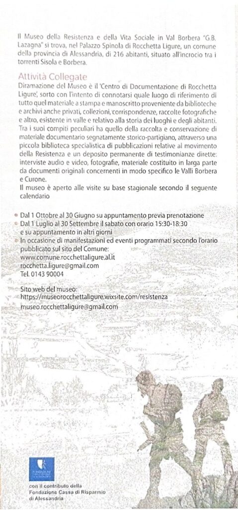 Archivio G.B. Lazagna – Doc. n. 1, p. 6: retro: il Museo, le attività collegate, orari e contatti.